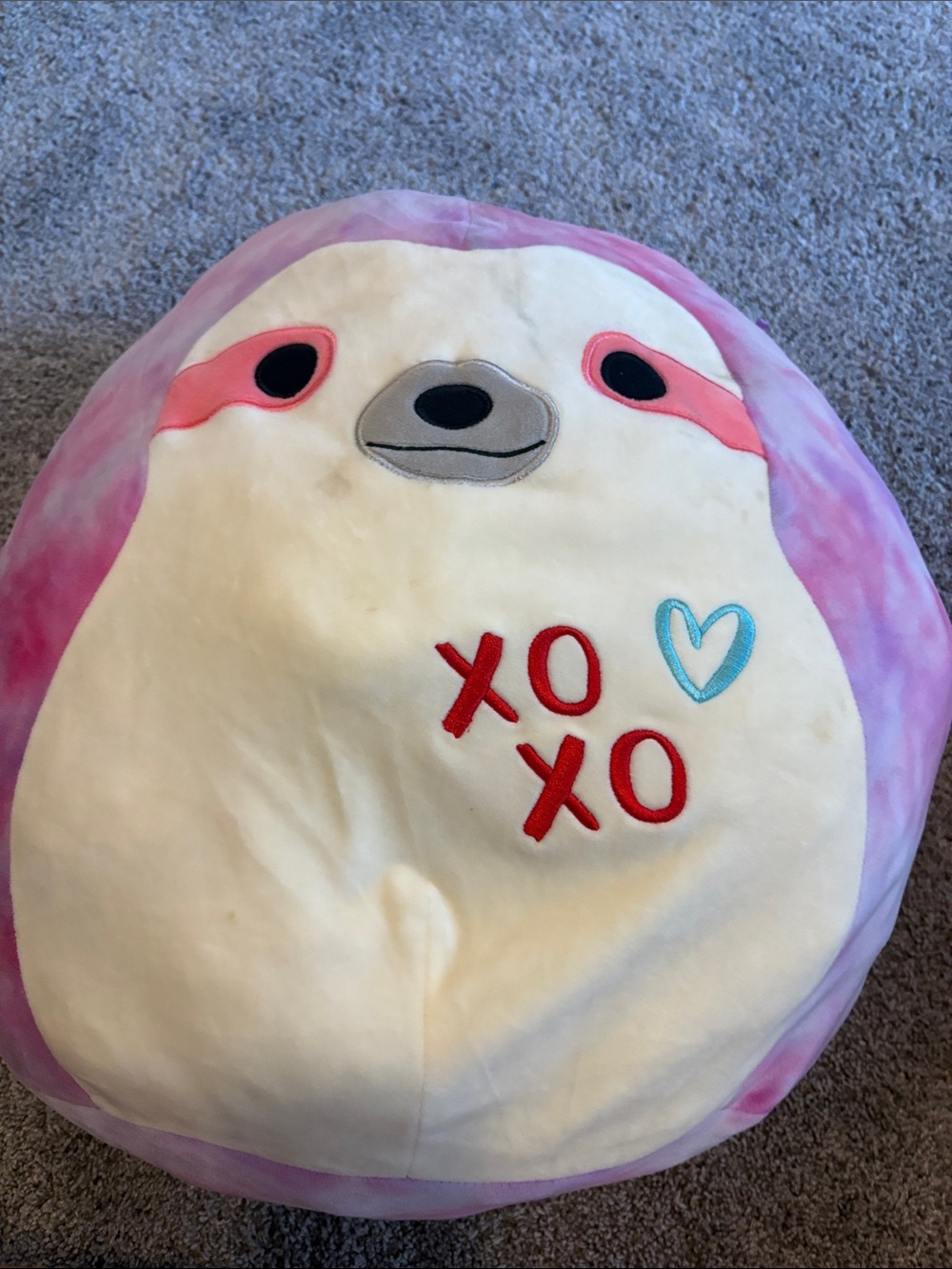 Squishmallows Pink White Sloth with Red Embroidered XOXO